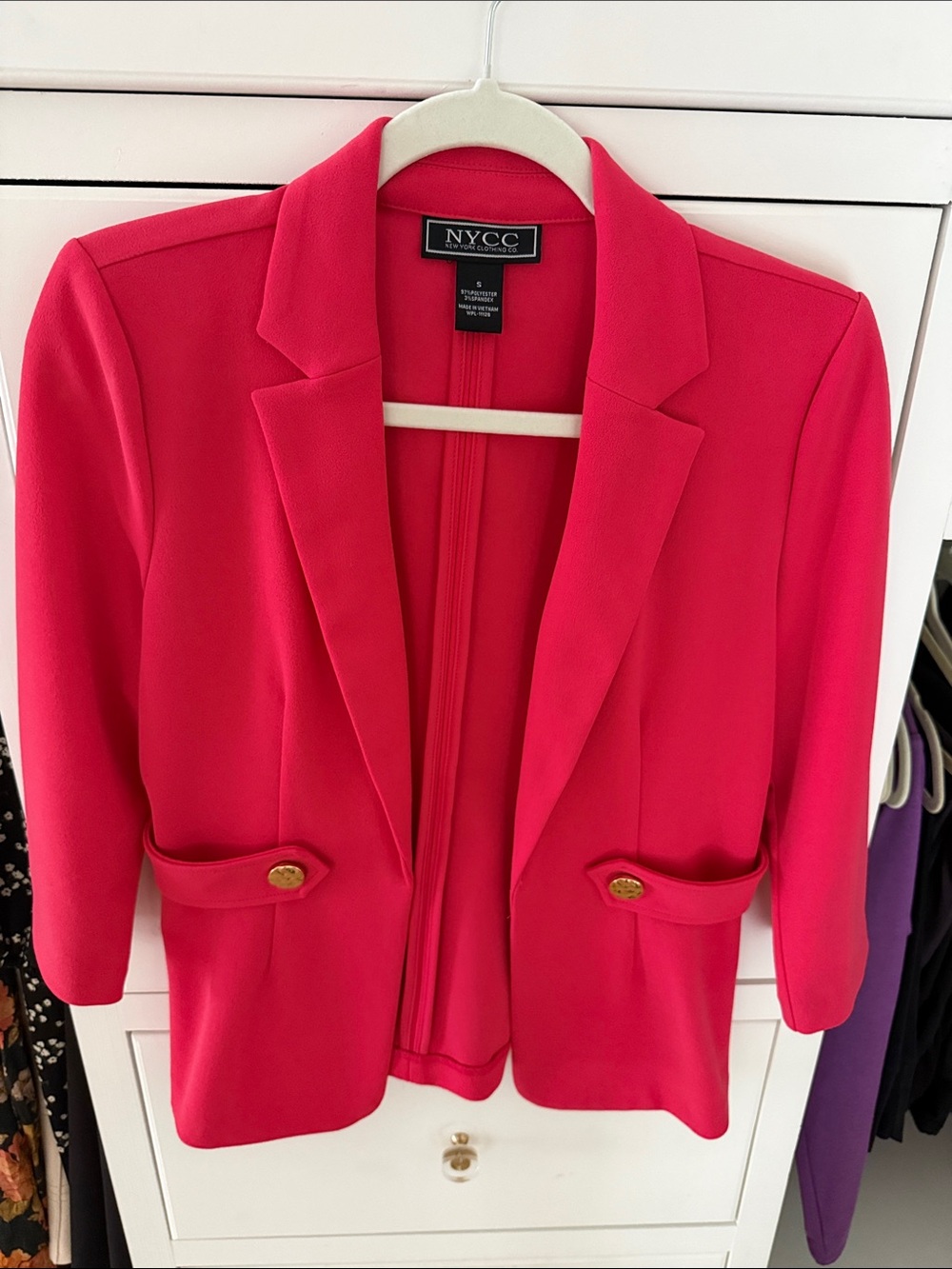 New York & Company Hot Pink Women's Blazer with Gold Buttons